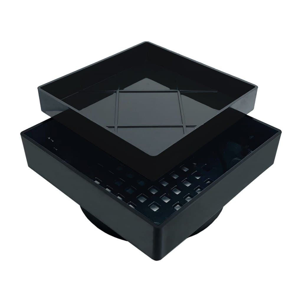 Ralo Invisível Oculto 15x15 Seca Piso / Porcelanato Preto Com Grelha Anti Inseto e Odor