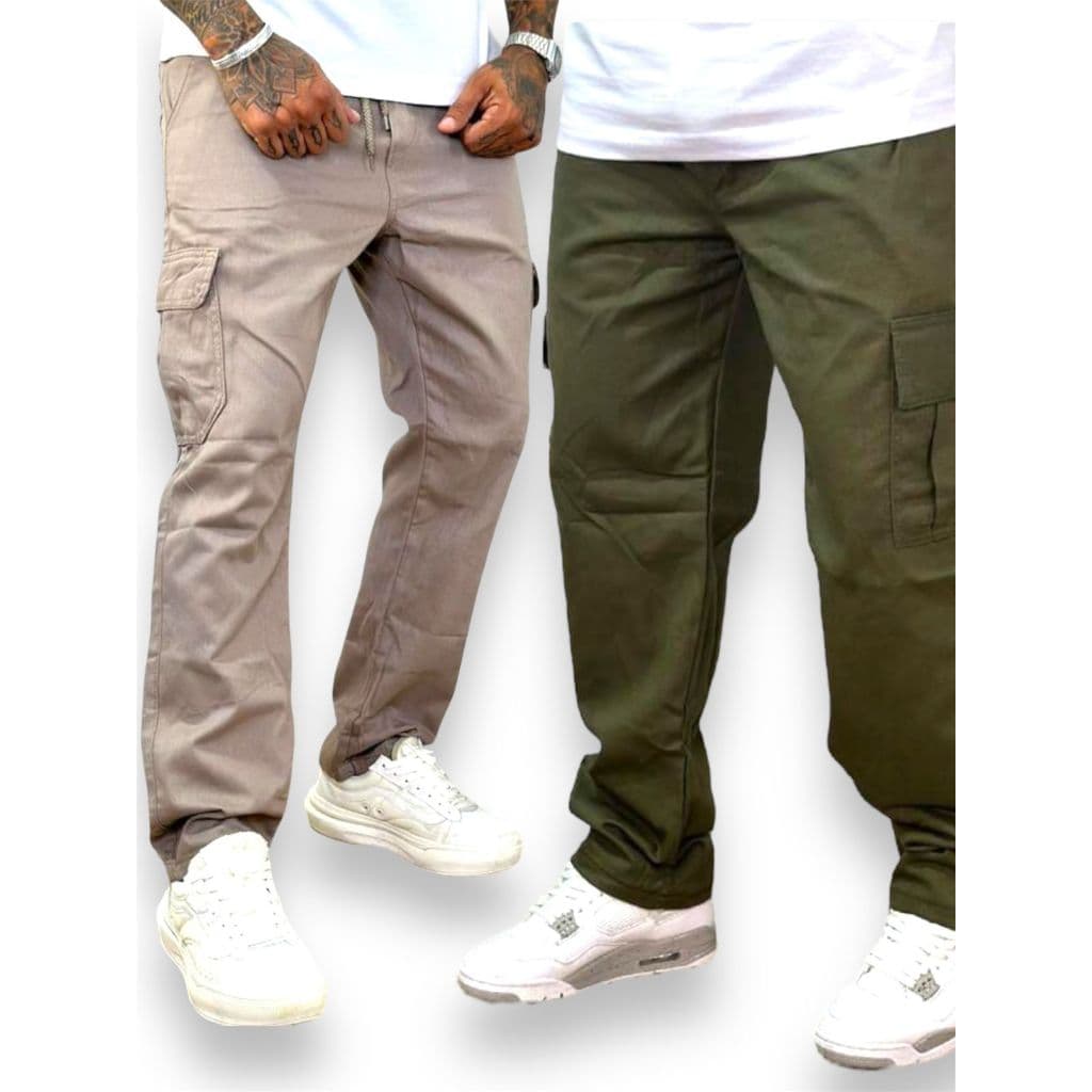 Kit 2 Calça Masculina Cargo Com Elastico Sarja Varias Cores