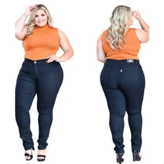 Calça Jeans Feminina Plus Size Cintura Alta Skinny com Lycra do 34 a 62