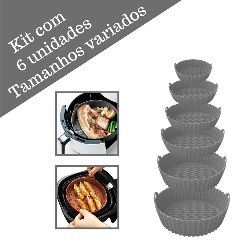 Kit 6 Forma Airfryer Microondas Silicone Antiaderente Reutilizável Tamanhos Variados