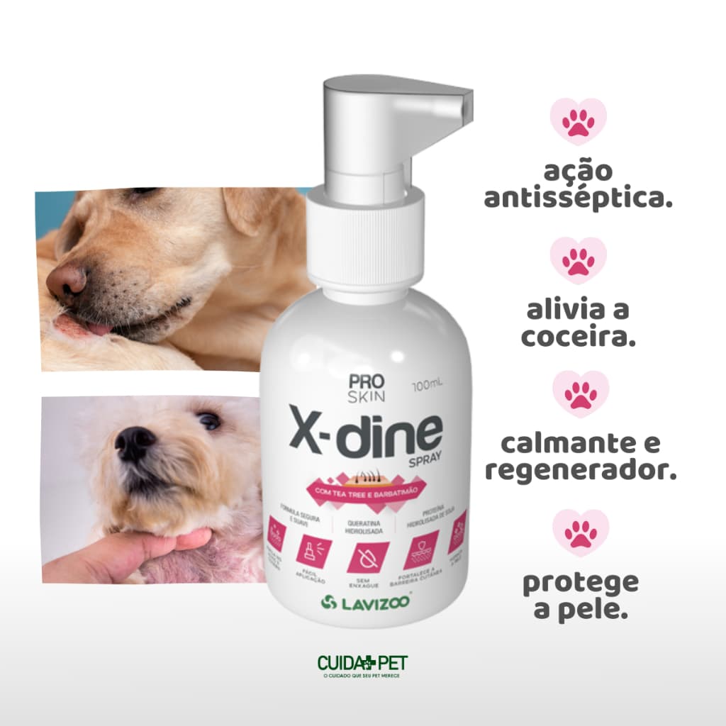 Spray Clorexidina X Dine Lavizoo 100ml Assepsia e Tratamento Dermatites Pet