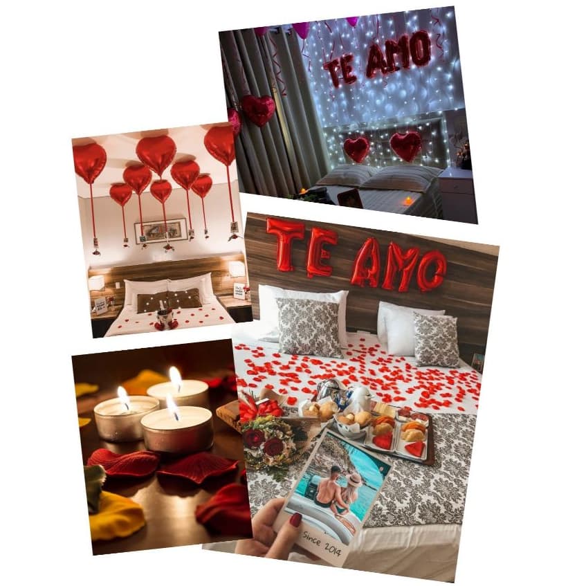 Kit Romântico 300 Pétalas + 10 Velas + 06 Balões +1 Frase Te Amo/ Presente Dia dos Namorados Mães