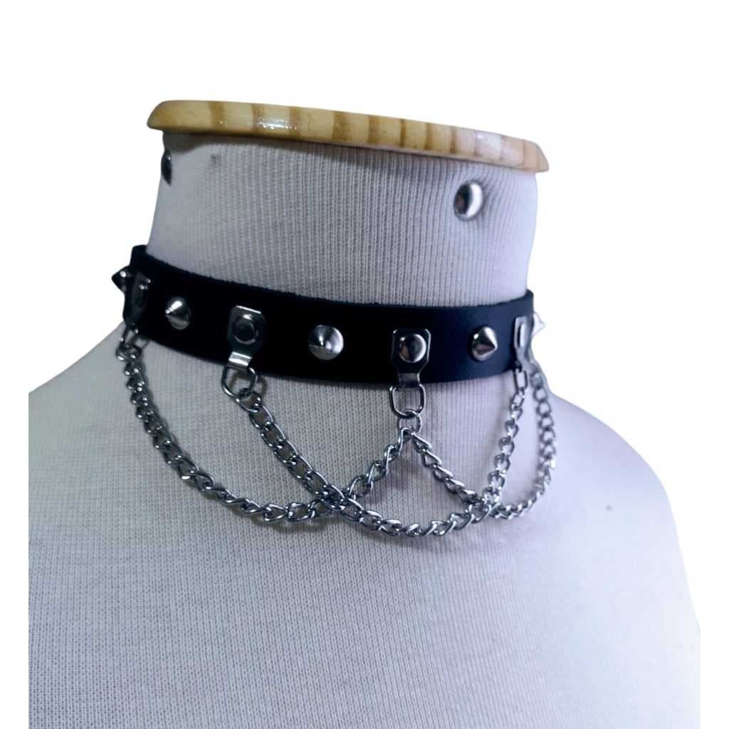 Choker Coleira Gargantilha Regulável colar Punk Rock Ghotic Kpop Cosplay  couro sintetico ..
