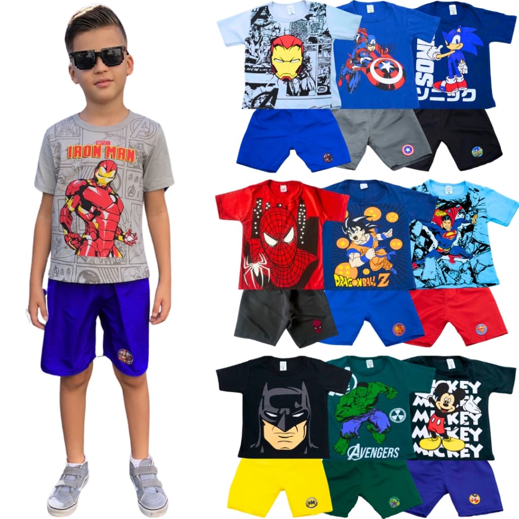 Kit Sortido 4 Peças De Roupas Menino- 2 Camisetas + 2 Bermudas