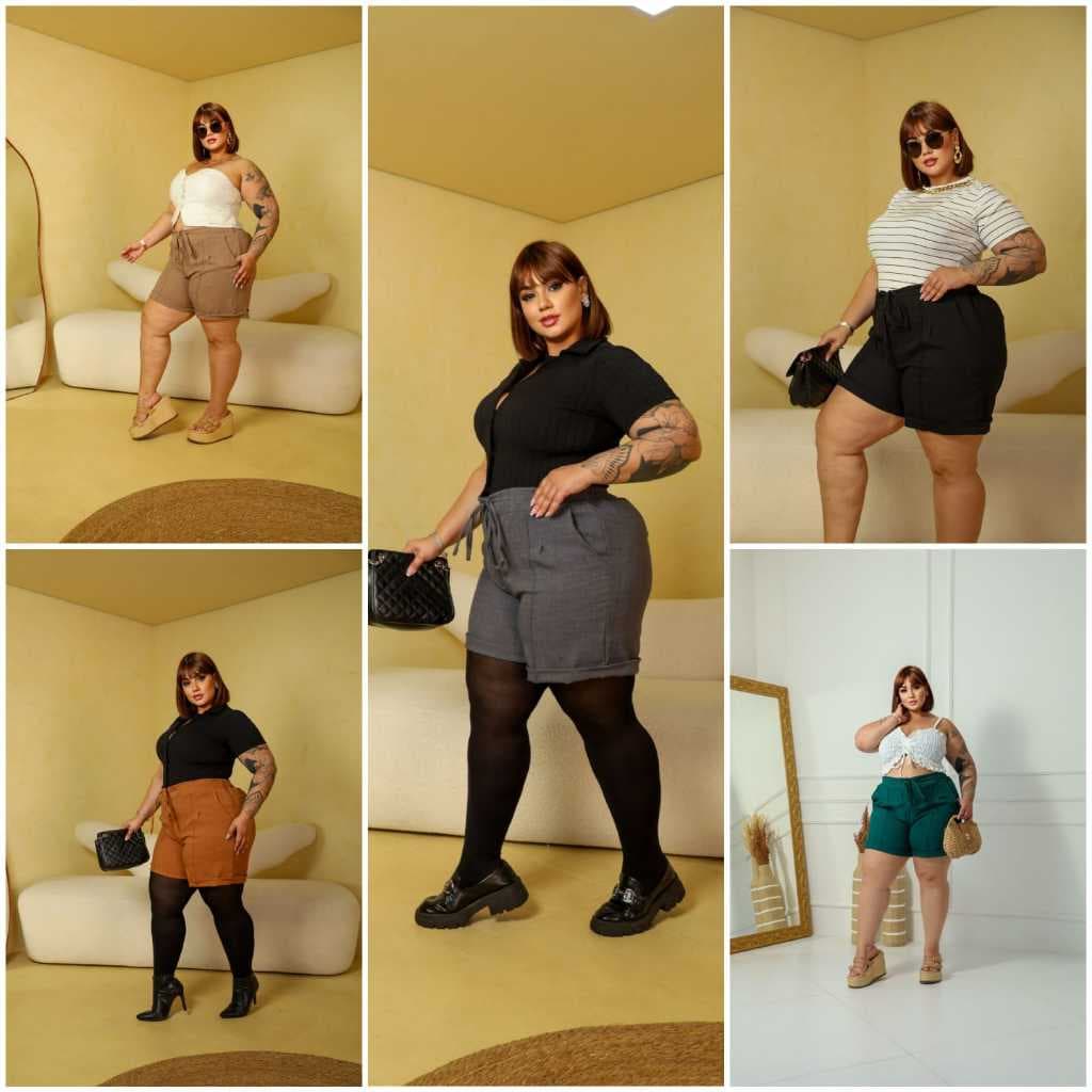 short feminino plus size no linho