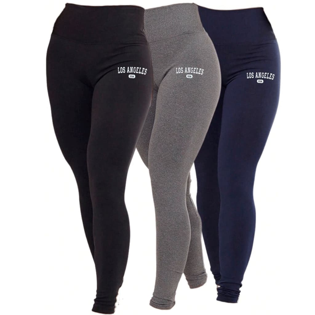 Kit 3 Calça Leg Legging Suplex Feminina Cintura Alta Los Angeles