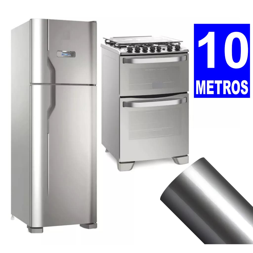 10 metros Adesivo Película Vinil Prata Inox Impermeável Envelopar Decorar Fogão Geladeira Móveis