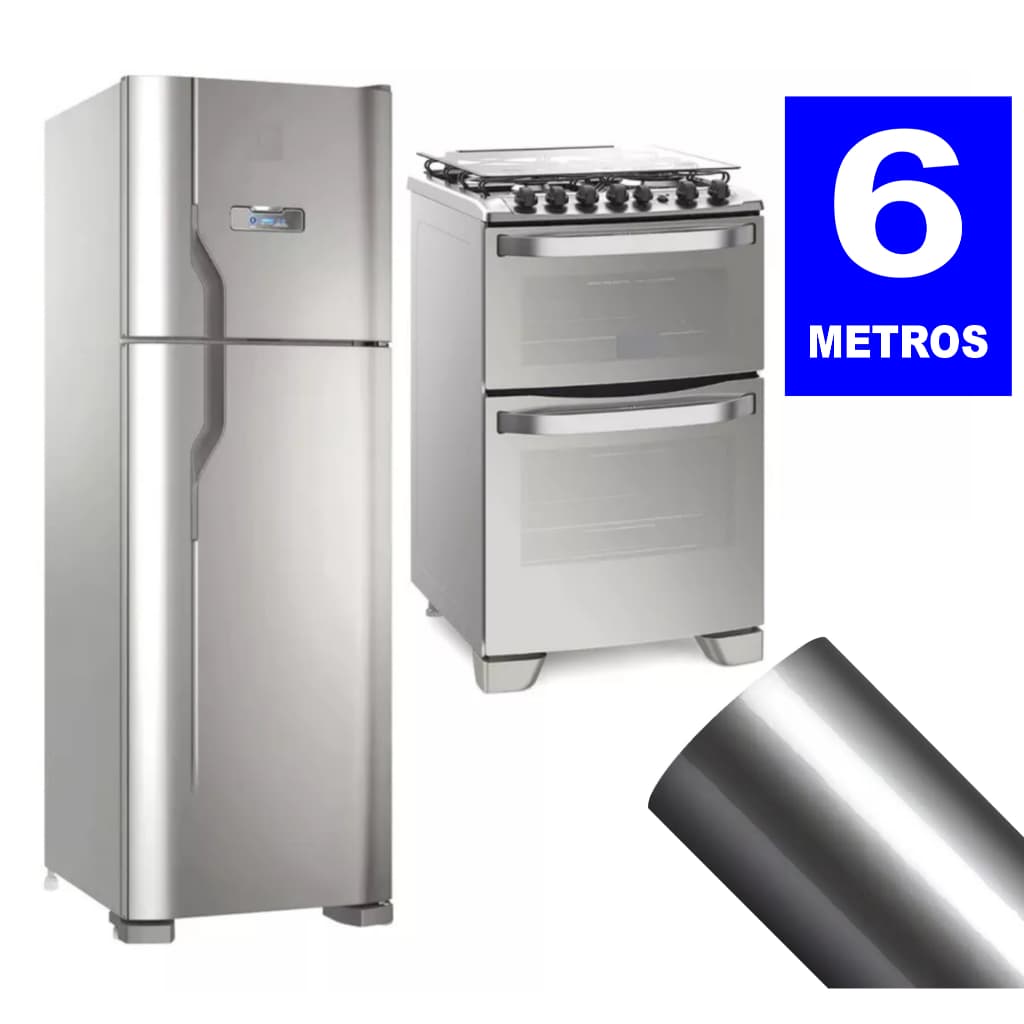 6 metros x 72cm Adesivo Película Vinil Prata Tipo Inox Envelopar Decorar Fogão Geladeira Móveis