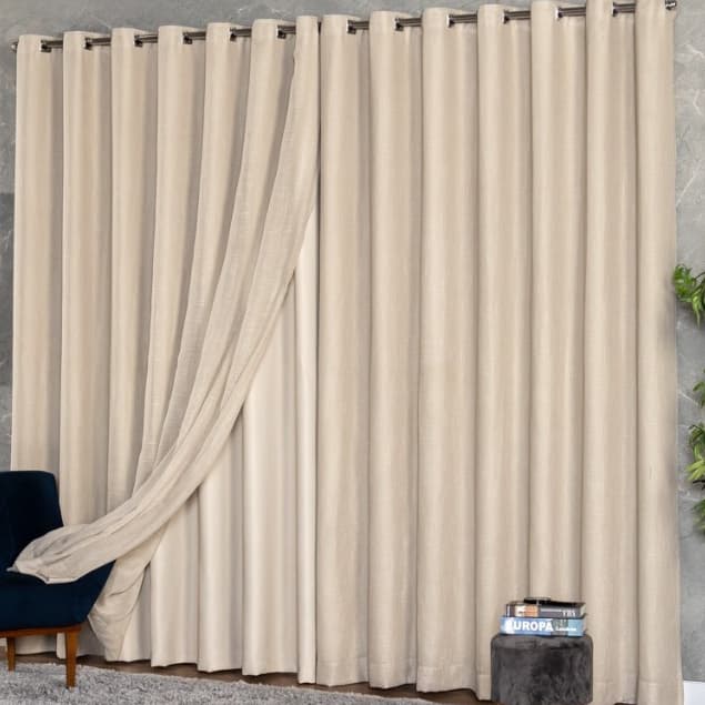 Cortina Gaze De Linho Luxo C/ Forro Blackout Veda Luz 2,00 x 2,20/2,30/2,50/2,70/2,80 Varão