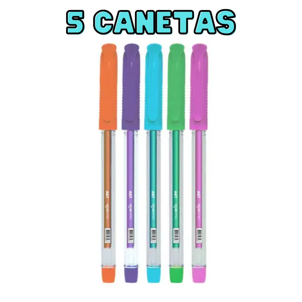 Caneta Gel Arte 5 Cores Pastel Escrita Macia - Jocar Office - Jocar Office (Grupo Leo e Leo)