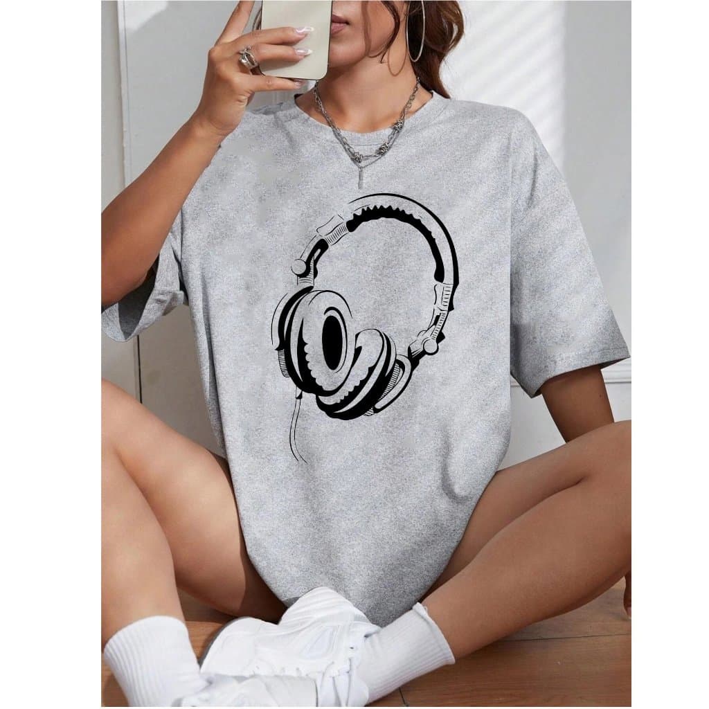 Camiseta Feminina Blusinha T Shit Fashion Algodão Plus Size Infantil Fone Ouvido Musica Academia Treino Casual Academia