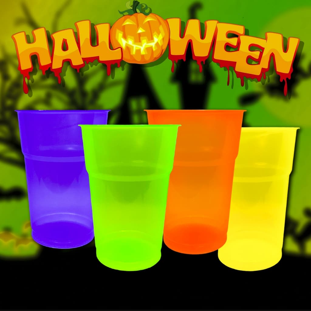 200 Copos  Neon Halloween Brilha na Luz Ultra Violeta Descartáveis 300ml