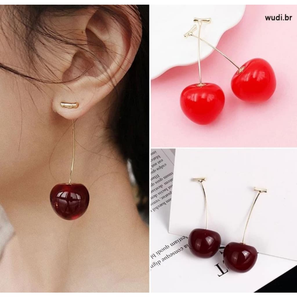 Brinco Feminino  de cereja, cerejinha realista Brinco de festa  cereja 🍒