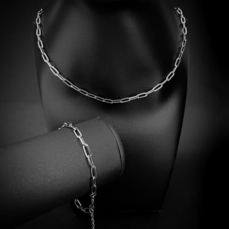Colar Pulseira Corrente Aço Cor Prata Masculina Ajustável