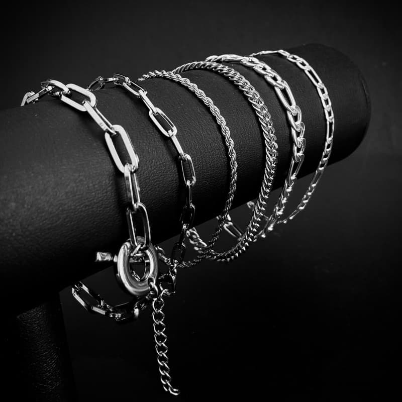 Pulseira Masculina Aço Cor Prata Masculino Feminino Ajustável Fina Casual Rapper Rope Chain