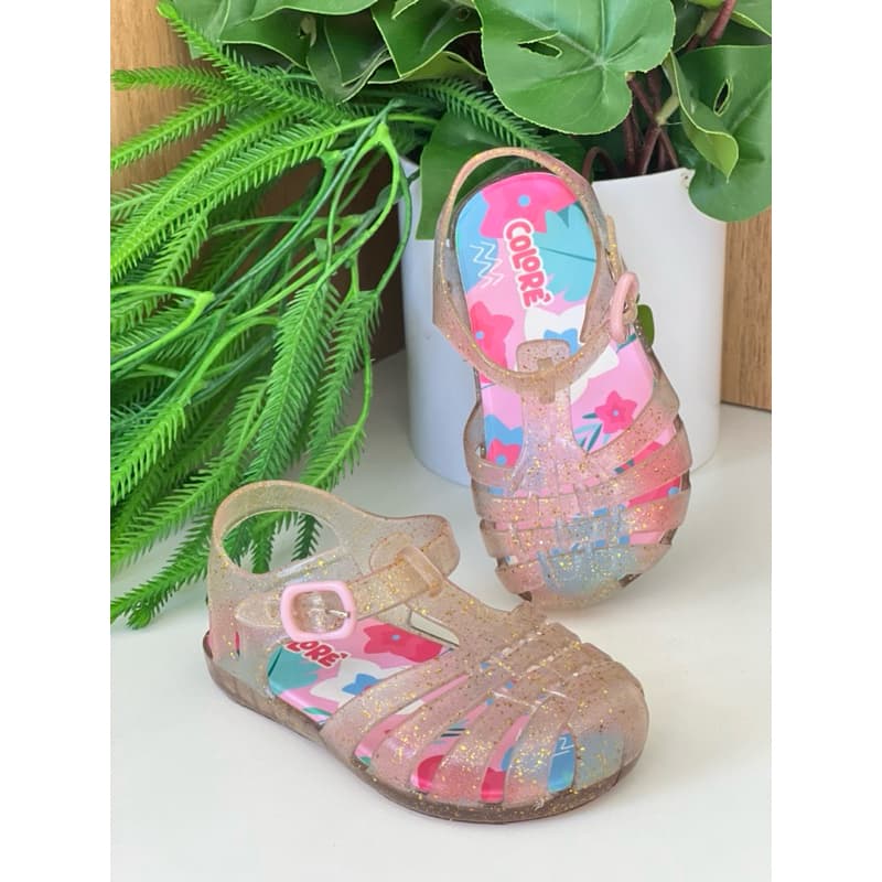 Sandália Infantil Menina Charme Colore Dourada Glitter