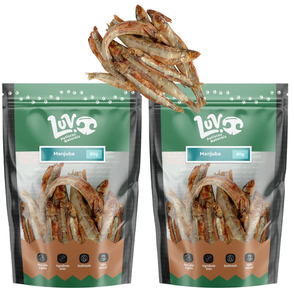 kit 2 Petisco Natural Manjuba Desidratada Para Cachorro  e Gato 80gr - Luv Petiscos