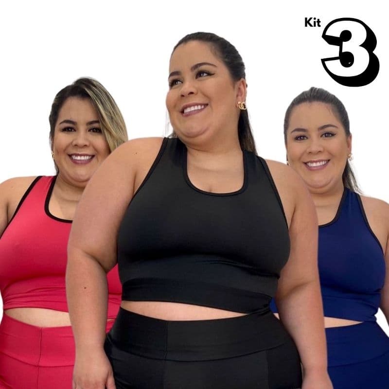 Kit 3 Tops fitness feminino Plus Size GG XGG EXGG (44 ao 54) top Academia modelo curves