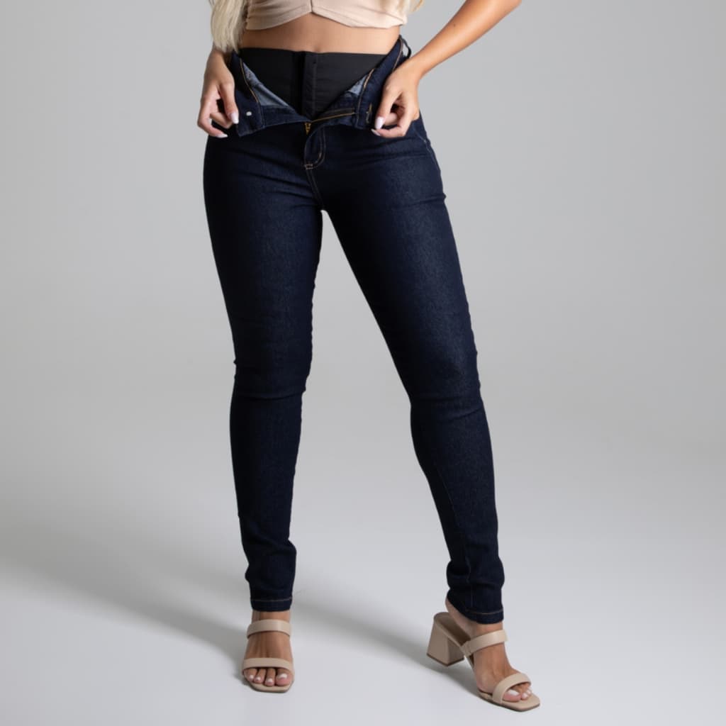 Calça Jeans Feminina Super Lipo Sawary Cintura Alta Cinta Modeladora Lycra Elastano Roupas Femininas