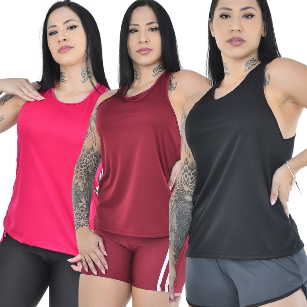 Kit 3 Camiseta Regata Dry Feminina Premium Fitness para Treino e Academia