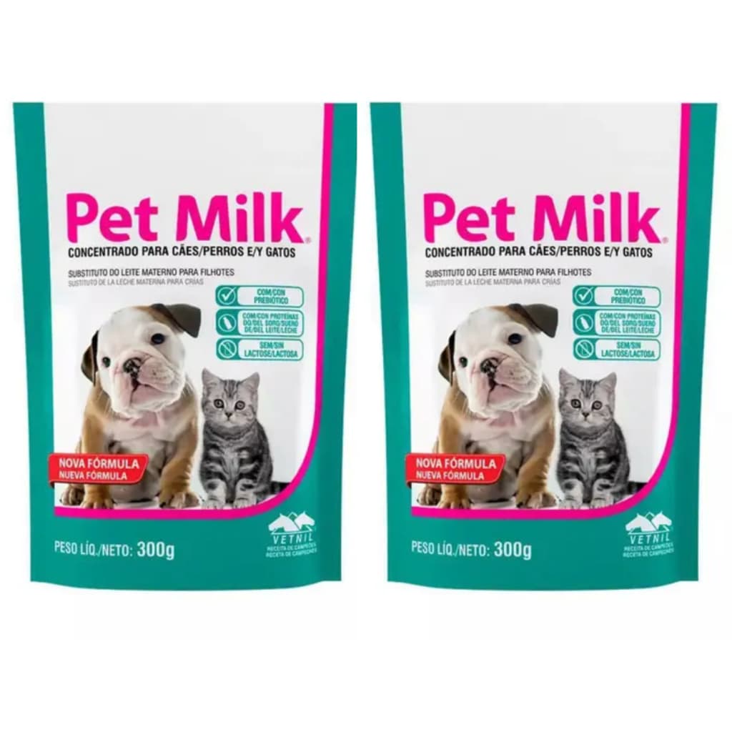 Pet Milk 300g Para Cães Gatos - Substituto Do Leite Materno - Vetnil - 2 unidades