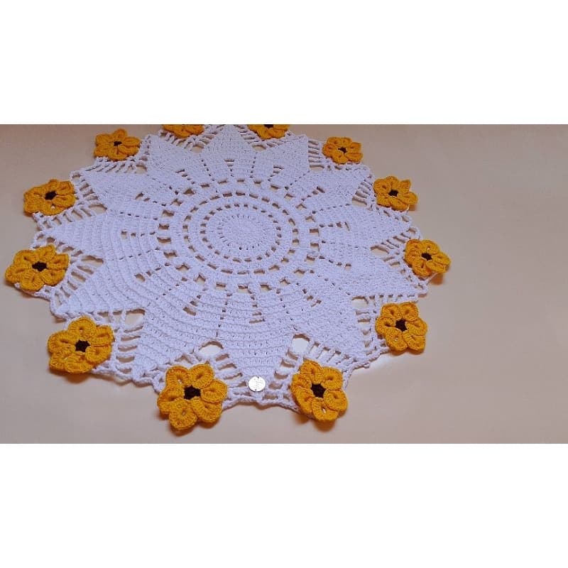 toalha de mesa de crochê redondo com flores girassol