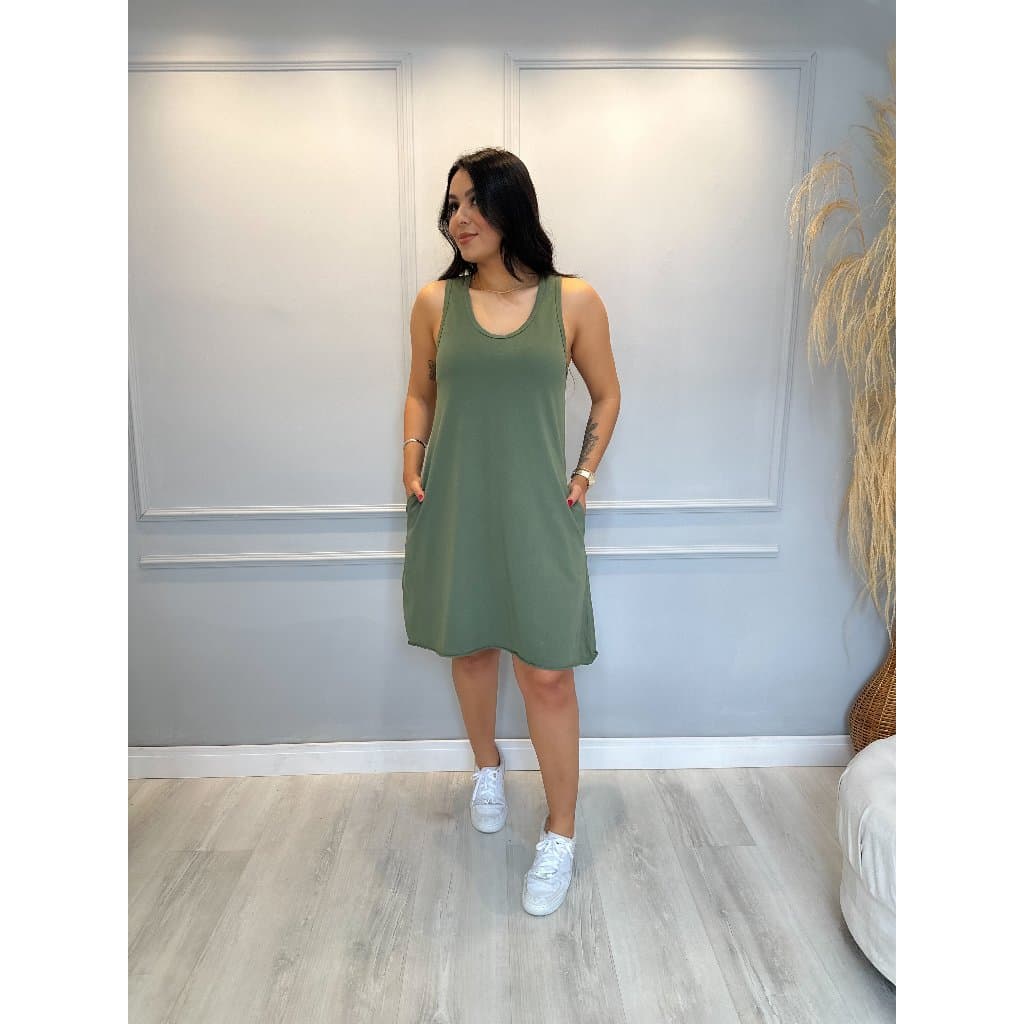 Vestido Regata Liso CURTO Estonado 100% algodão