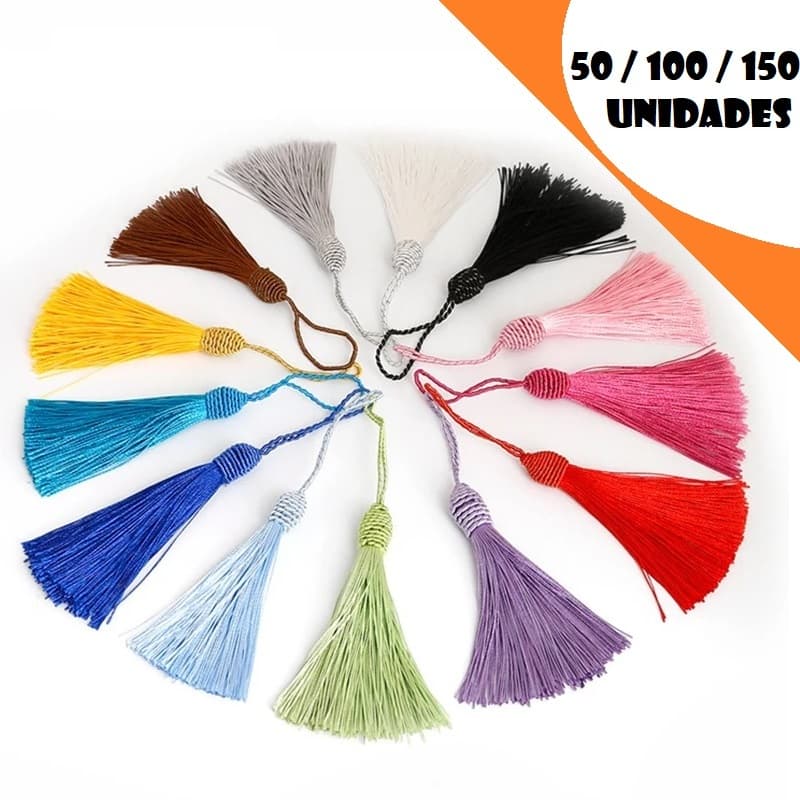 Pingente Tassel c/ Tulipa, Poliéster,  9cm - Kits 50 à 150 Unidades