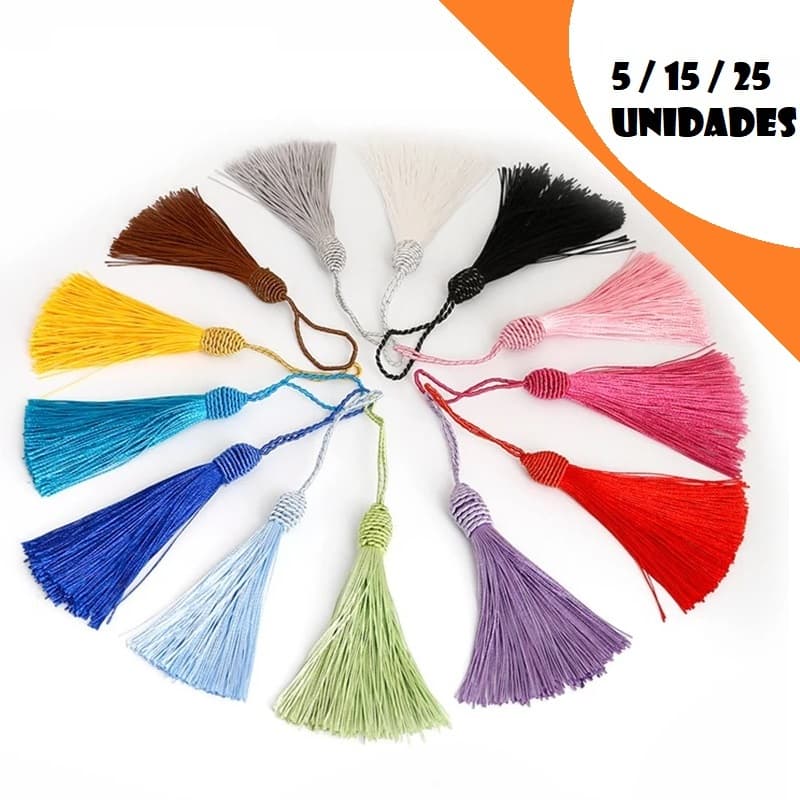 Pingente Tassel c/ Tulipa, Poliéster,  9cm - Kits 5 à 25 Unidades