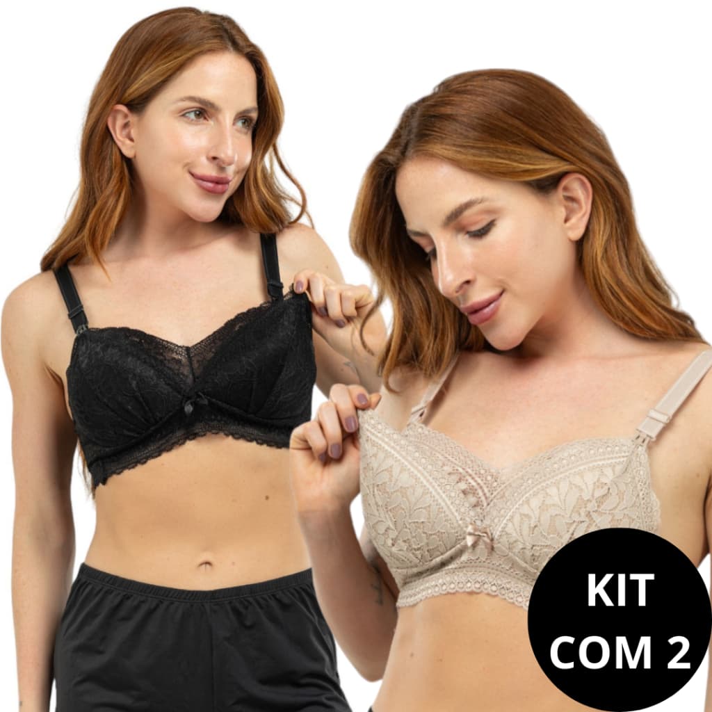 Kit 2 Sutiã Amamentação Em Renda Com Bojo Soft Que Não Amassa Para Amamentar Reforçado Pós Parto Gestante Maternidade