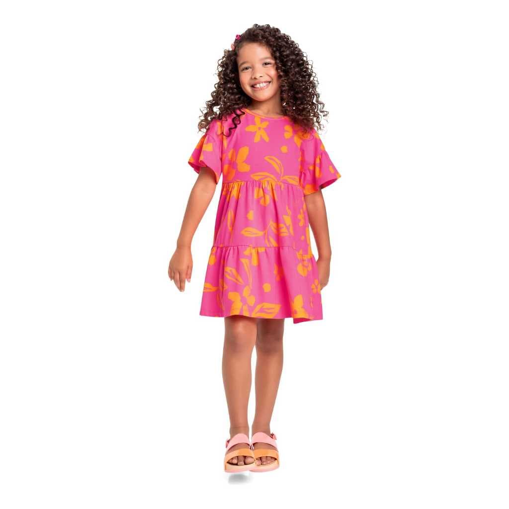 Vestido Manga Curta Infantil Menina