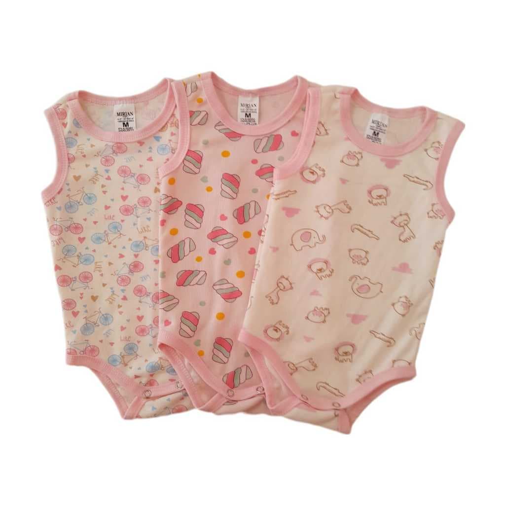 kit 3 regata body bebe malha canelada estampada