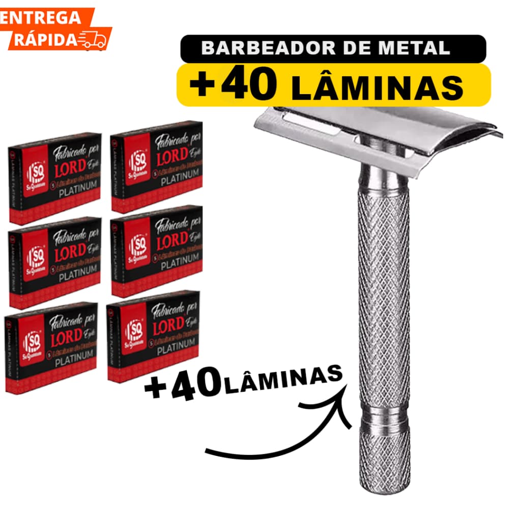 Aparelho De Barbear 1 Barbeador De Metal Durável E 40 Lâminas de Barbear Para Corpo E Rosto Uso Profissional E Pessoal