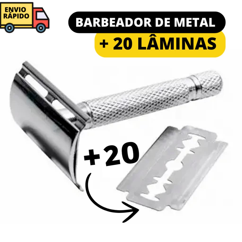 Barbeador 1 Aparelho De Barbear De Metal Durável E 20 Lâminas de Barbear Para Corpo E Rosto Uso Profissional E Pessoal