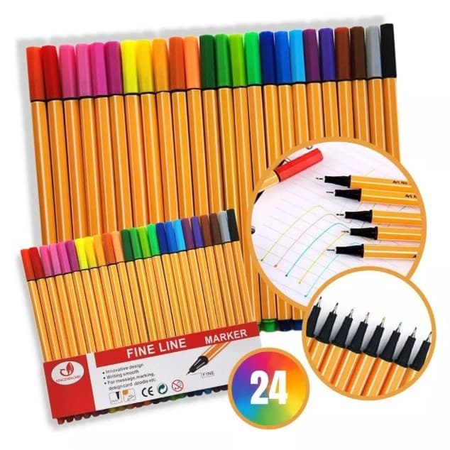 Kit de Canetas Fineliner com Ponta Fina 0.4mm - 12/24 Cores Vibrantes