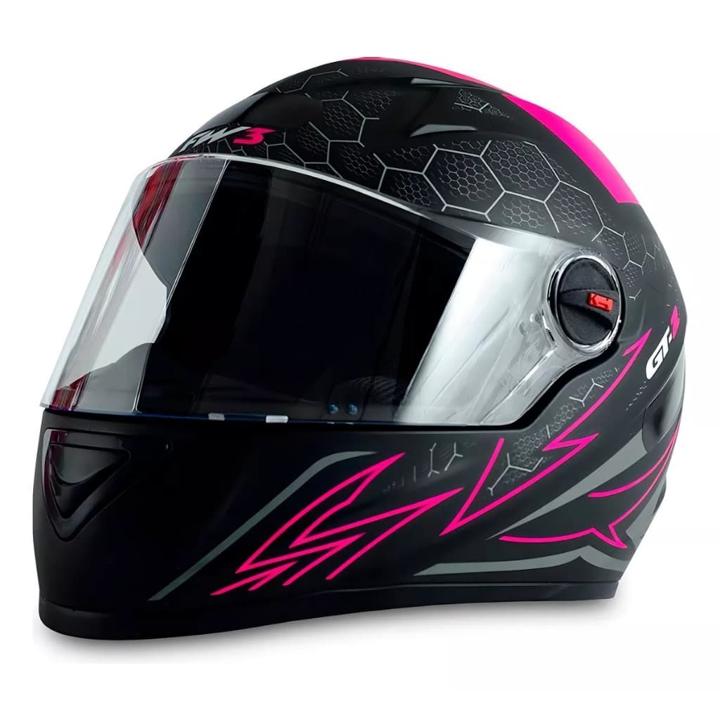 Capacete Com Viseira Masculino Feminino Fechado Gt2  Fosco Cor Rosa Desenho Capacete Fechado GT2 Rosa Fosco