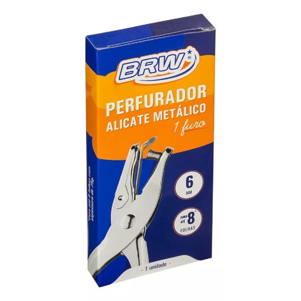 Perfurador De Papel Alicate 1 Furo 6mm Metal Brw