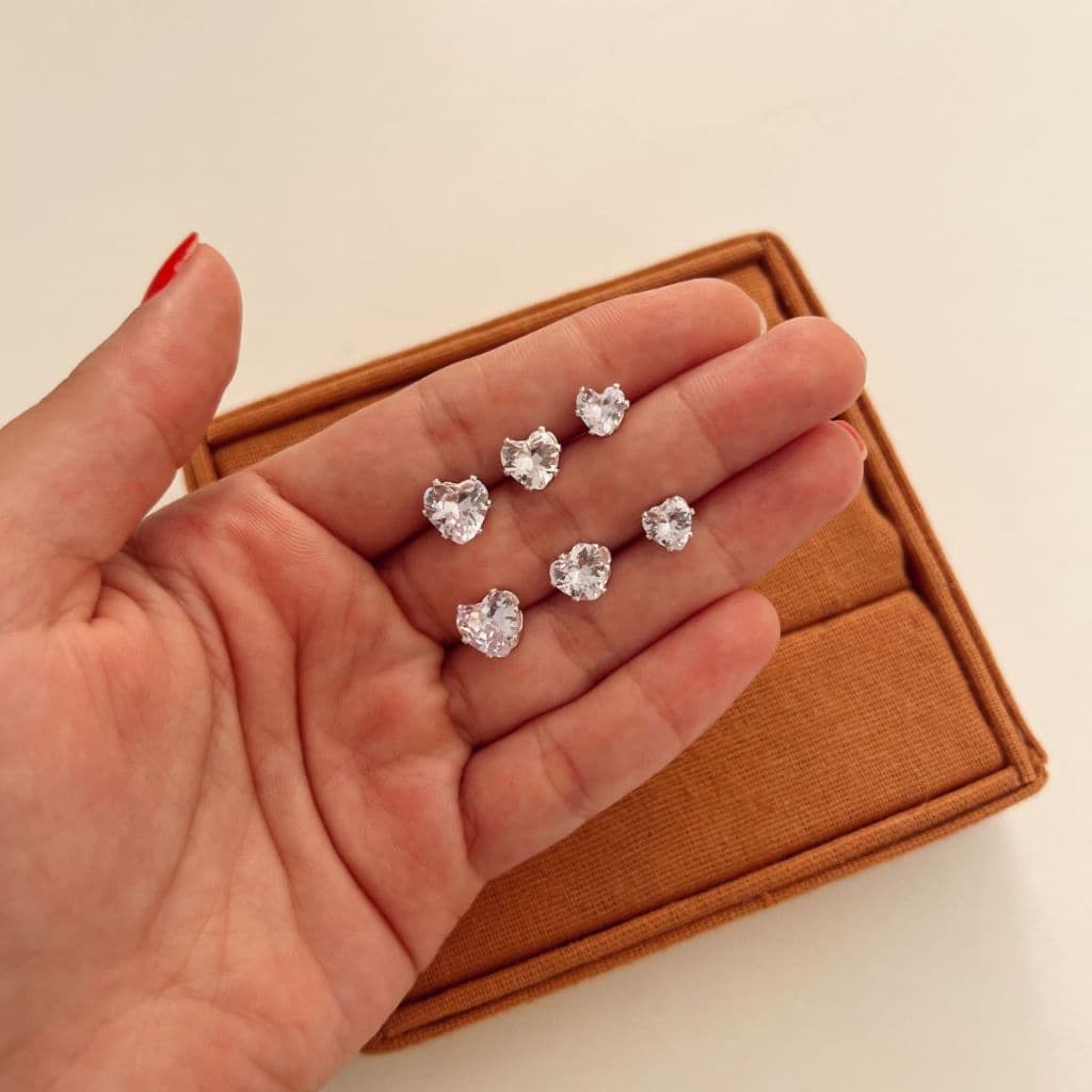 Trio de brincos cravejado prata zirconia feminino