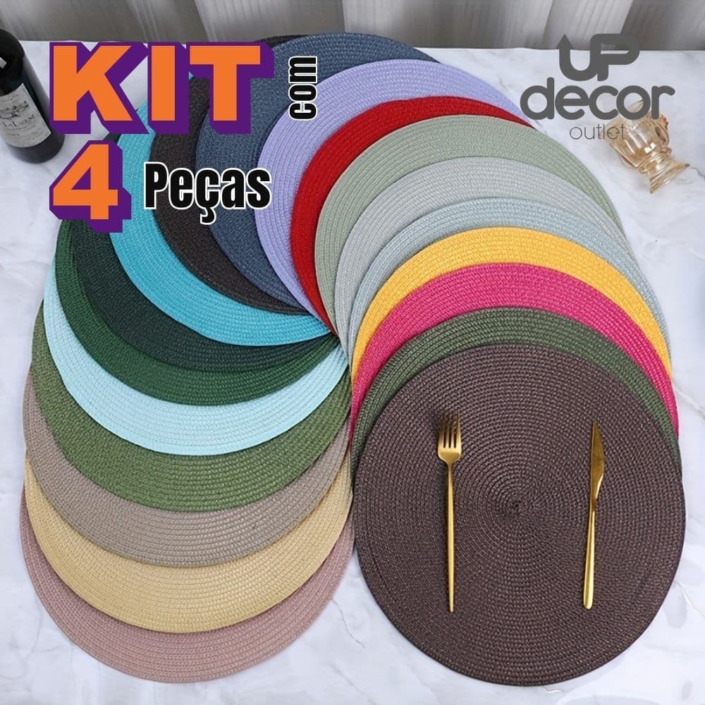 Kit Jogo Americano 4 Peças Redondo Mesa Decorativo Jantar Descanso de Prato Sousplat Cozinha