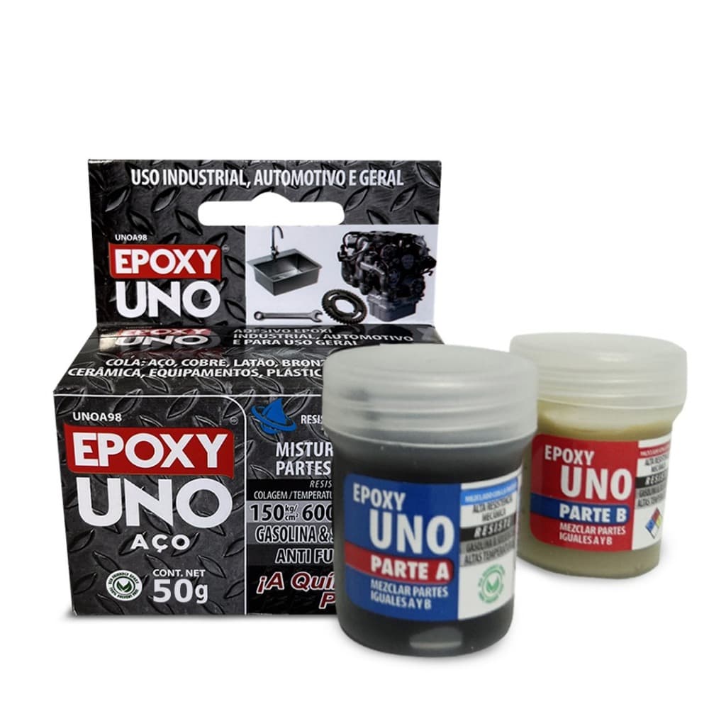 Cola Uno Epoxy Aço Alta Temperatura 600°c Uso Geral 50g