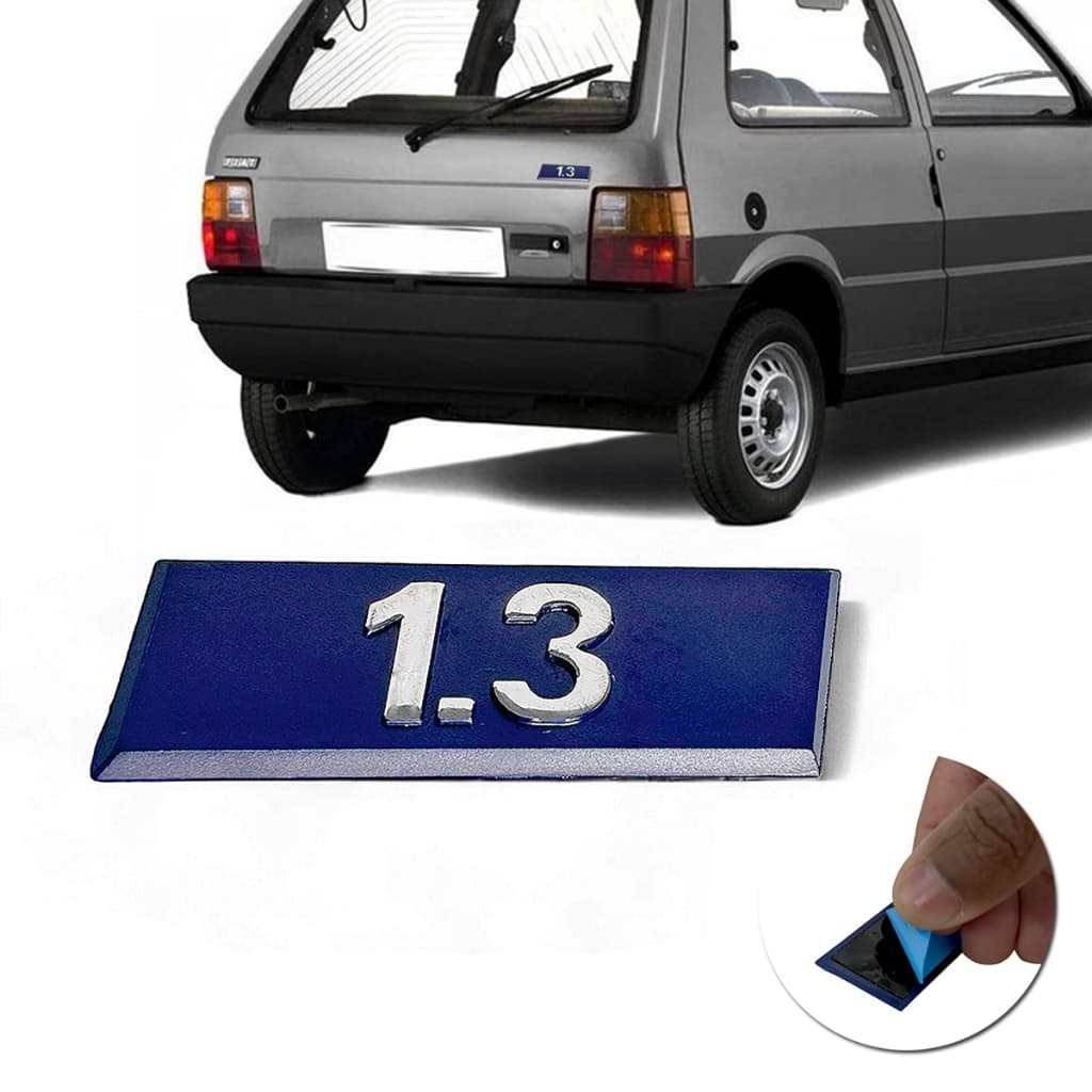 Emblema Sigla Traseiro Fiat 1.3 Uno Tipo Tempra Premio Original Azul / Cromado Letreiro Tampa Porta Malas