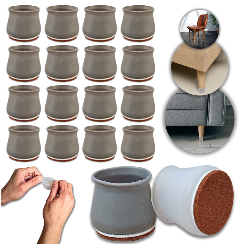 Kit 8, 16, 24 Ou 32 Protetor Pé de Cadeira Mesa Cama Sofá Banqueta Redondo Silicone C/ Feltro