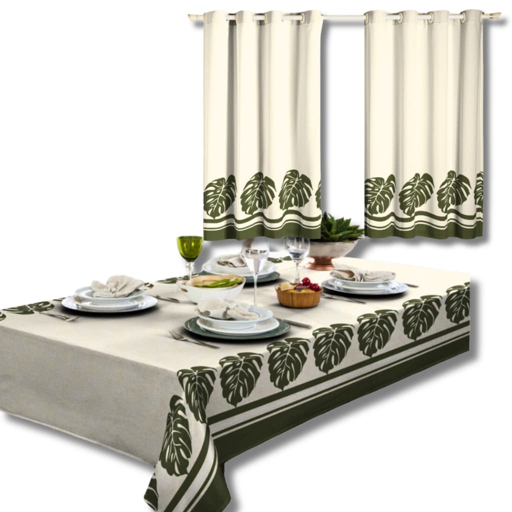 Kit 2 Pçs Cortina Cozinha + Toalha de Mesa Cozinha 6 Lugares Modelo cores vivas jogo toalha cortina