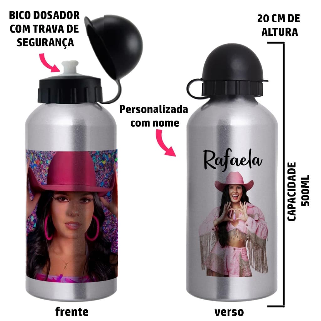 Garrafa Squeeze de alumínio Ana Castela - Personalizada com nome