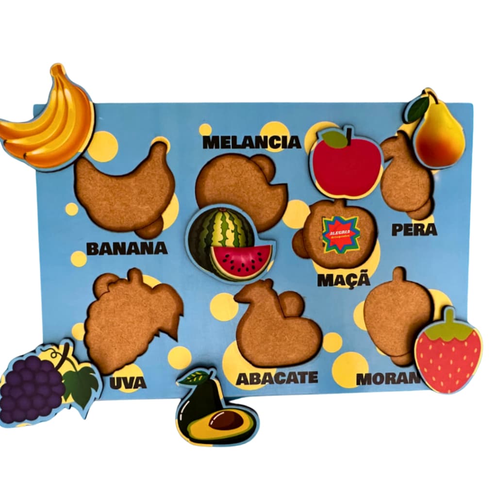 Quebra Cabeça Educativo Encaixe Frutas Madeira Mdf Pedagógico Educacional Montessori