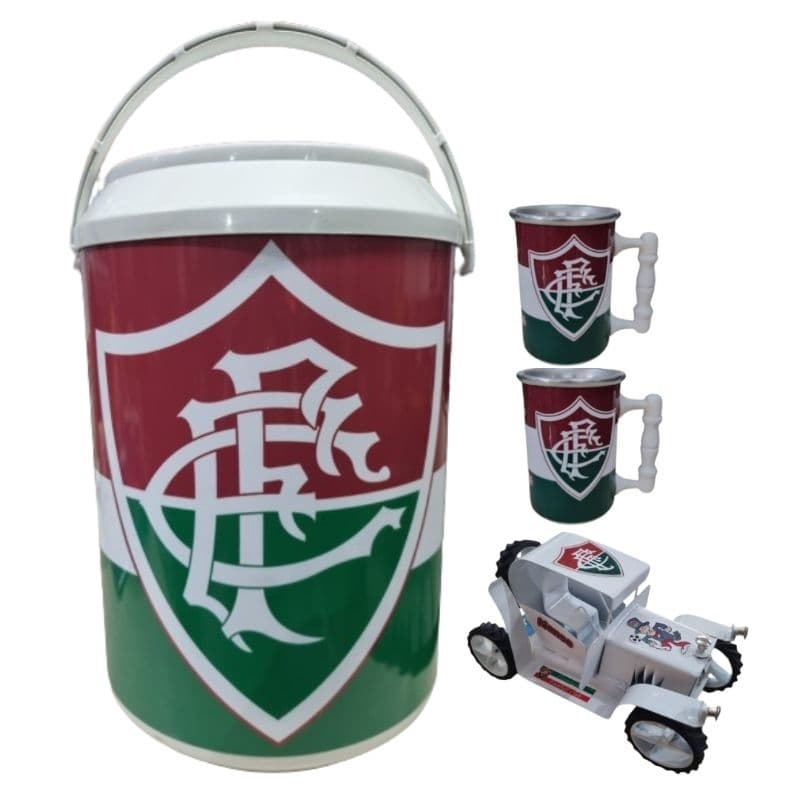 Cooler Térmico Caixa Térmica Fluminense Mais 2 Copos Térmicos Carrinho De Metal