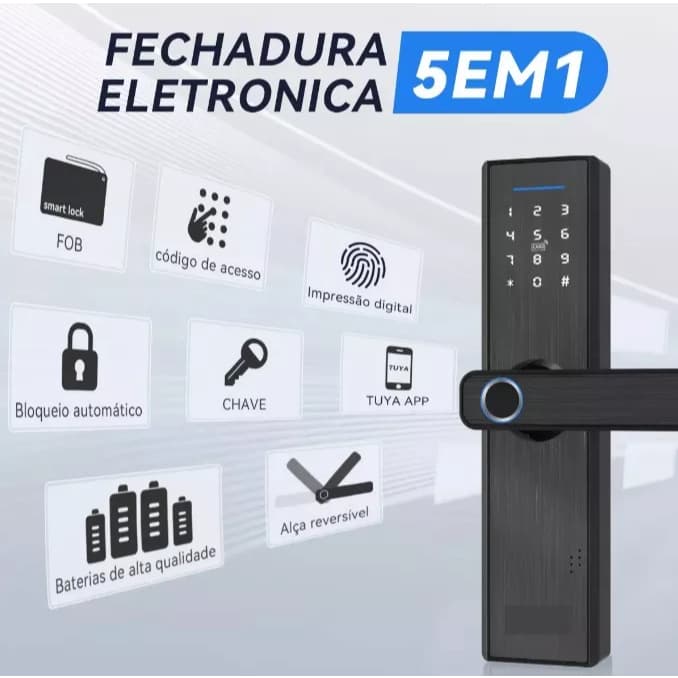 Fechadura Digital Inteligente com Impressão Digital e Teclado - Biometrica com Tag Wifi Moderna