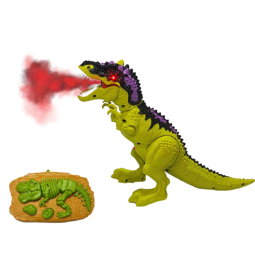 Brinquedo Dinossauro anda solta fumaça de controle remoto emite som e luz