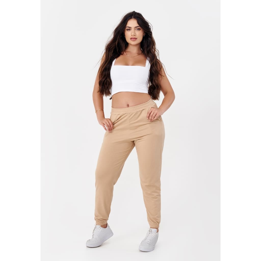 Calça Jogger Feminina Blogueira Cintura Media Moletinho Outono Inverno