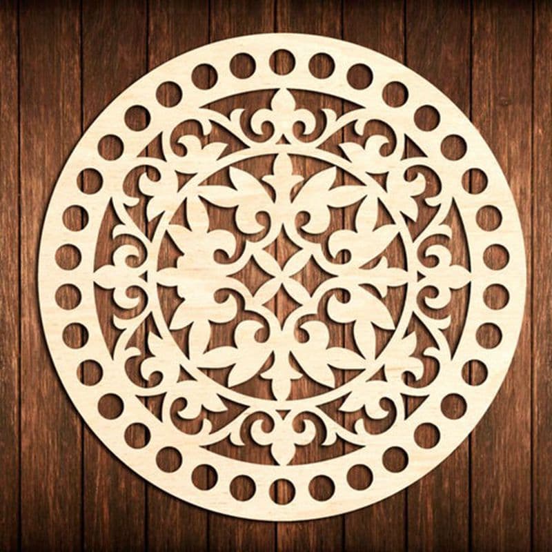 Base de madeira para cesta de crochê 3mm/Com corte a laser em formato de círculo para fundo de flor